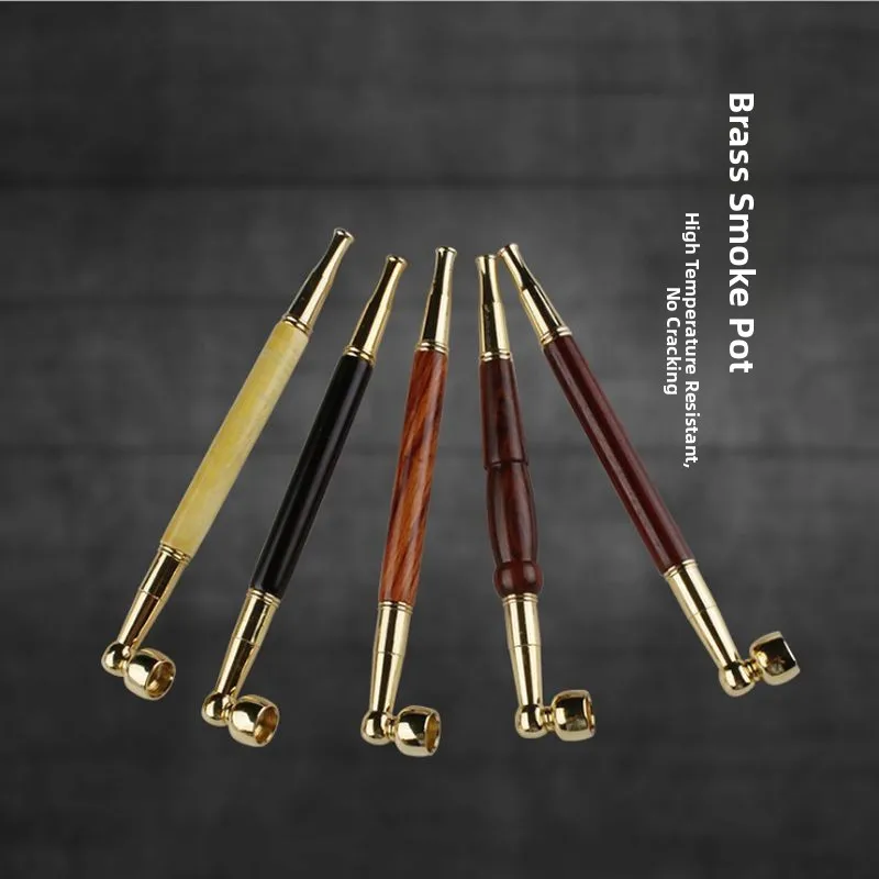 Traditional Handmade Rosewood And Brass Smoking Pipe Old Fashioned Tobacco Pouch Durable Straight Style Smoking Accessory