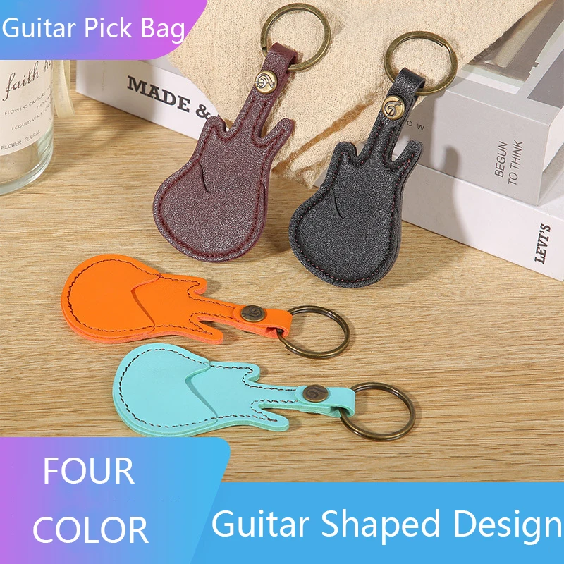 PU Leather Key Chain Guitar Picks Holder Keychain Plectrums Bag Case Guitar Strap Guitar Neck Guitar Parts Music Supplies