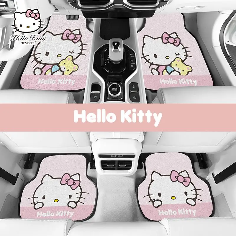 Pink Hello Kitty Car Silk Loop Door Mat Main Driver Easy Clean Carpet Cushion Protective Pad Girl Automobile Decor Syudent Gift