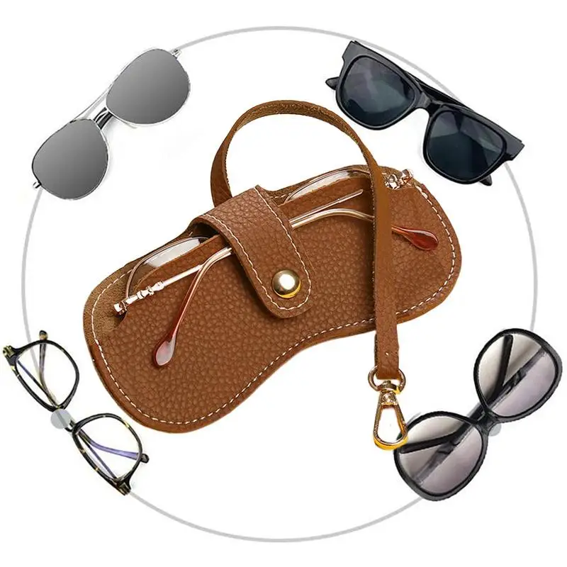 Sunglasses Bag Eyeglass Pouch Portable Sunglasses Organizer Bag Soft Leather Sun Glass Case With Wrist Strap For Men Women