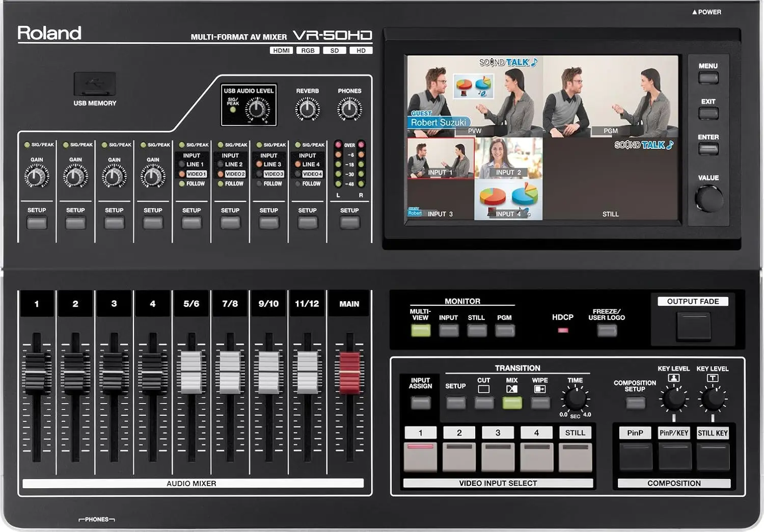 Roland VR-50HD All-in-One HD AV Mixer USB 3.0 Multi-Format Streaming Recording Web Broadcast