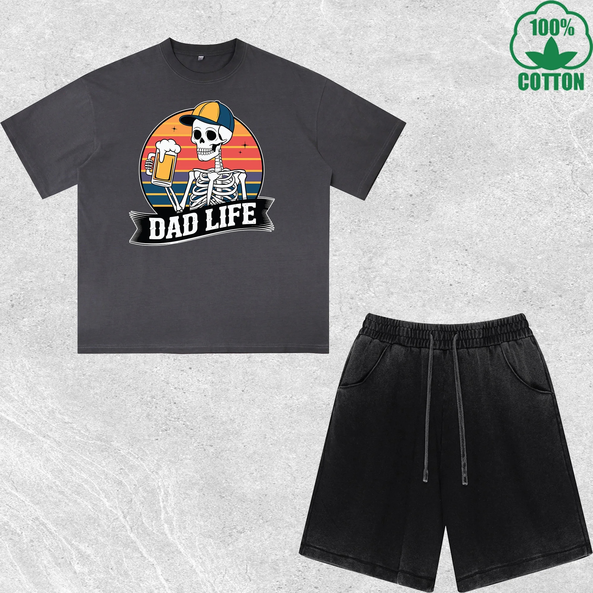 

Dad Life Printed Dirty Wash 100%Cotton T-Shirt Shorts Set Multicolor Combo Loose Trendy Fashionable