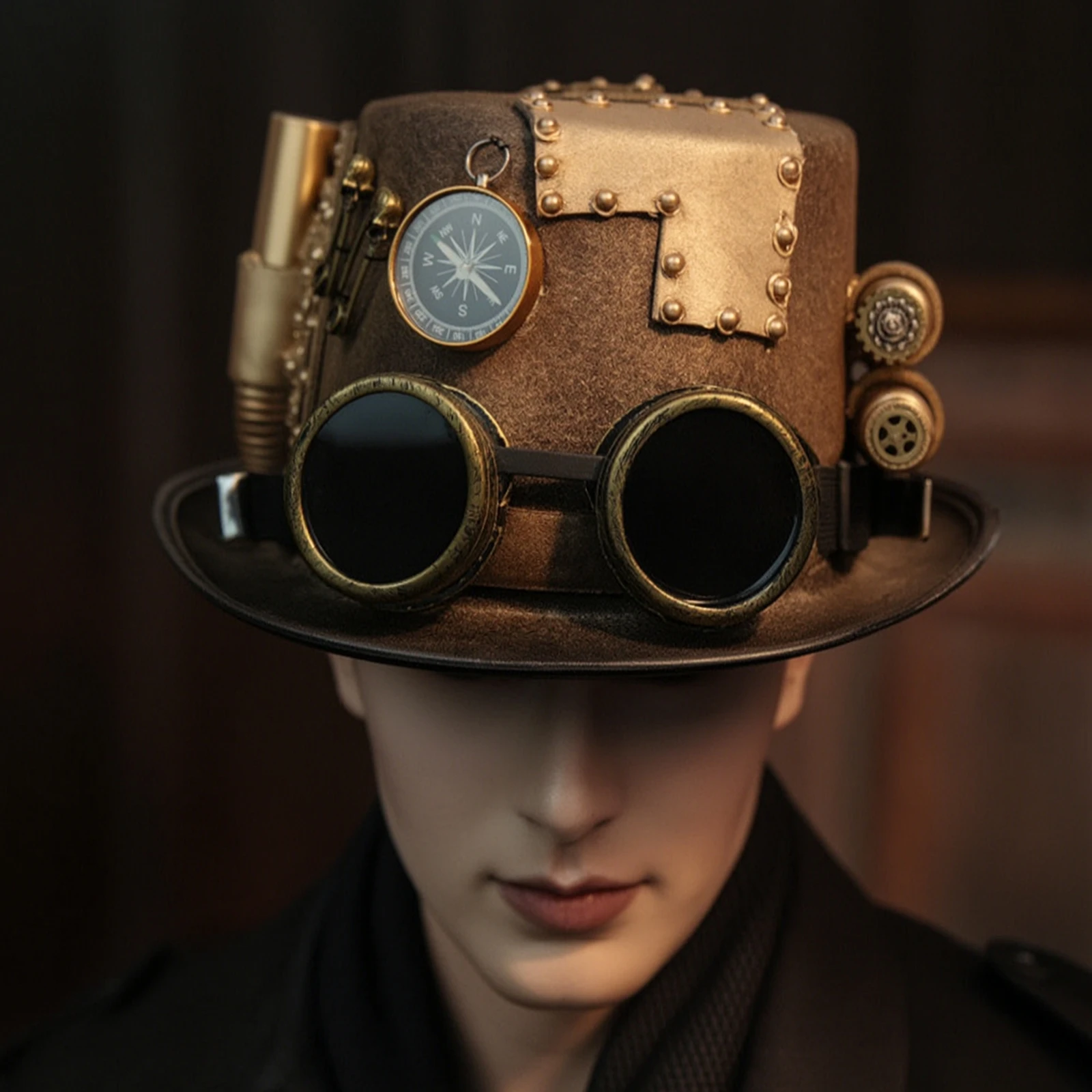 Steampunk Top Hat Retro Top Hat with Goggles Costume Hats Gothic Adjustable for Cosplayers, Cosplay, Themed Parties
