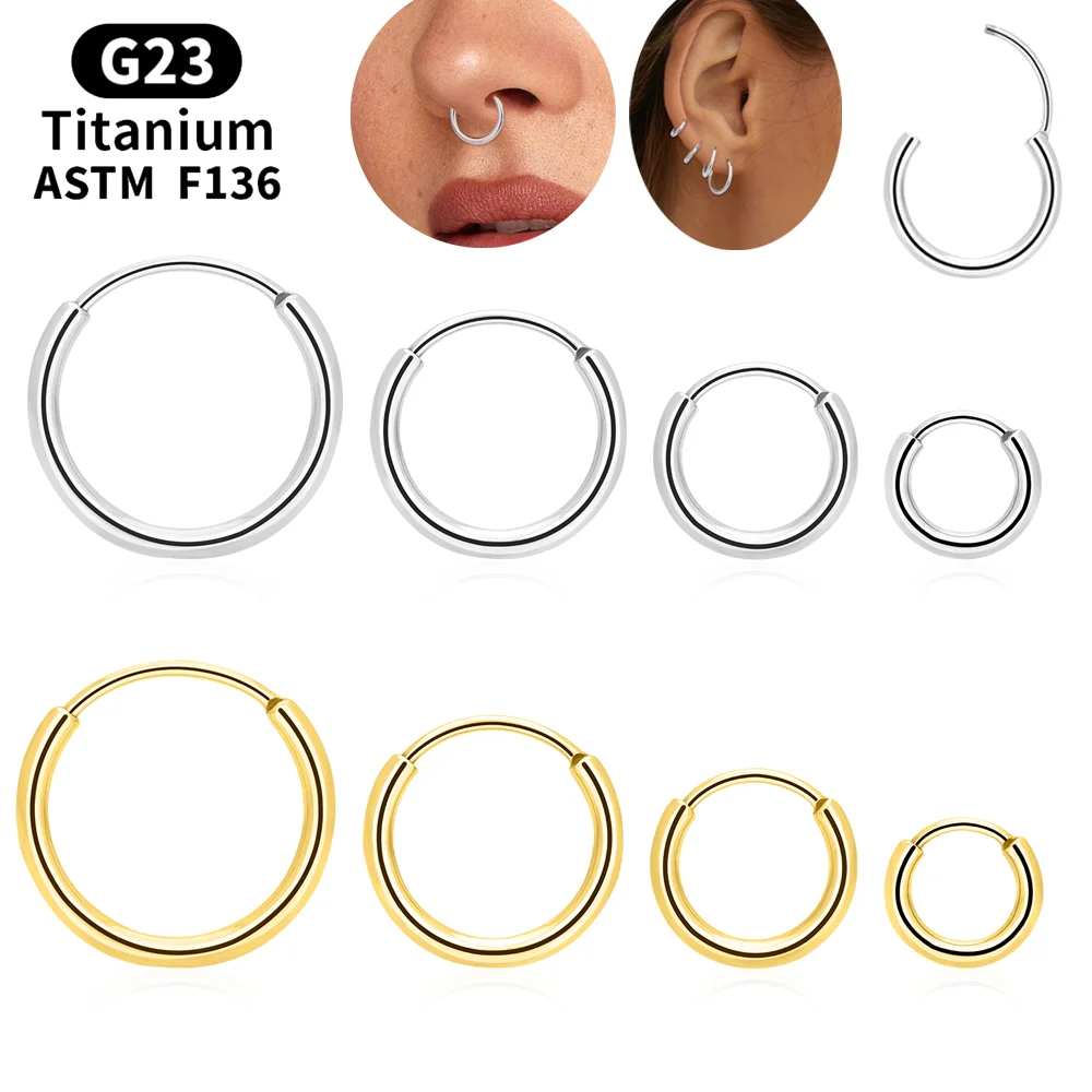 2PCS G23 Titanium Nose Hoop Earrings Implant Grade Small Huggie Piercing Hinged Sleeper Helix Cartilage Earrings for Women Men