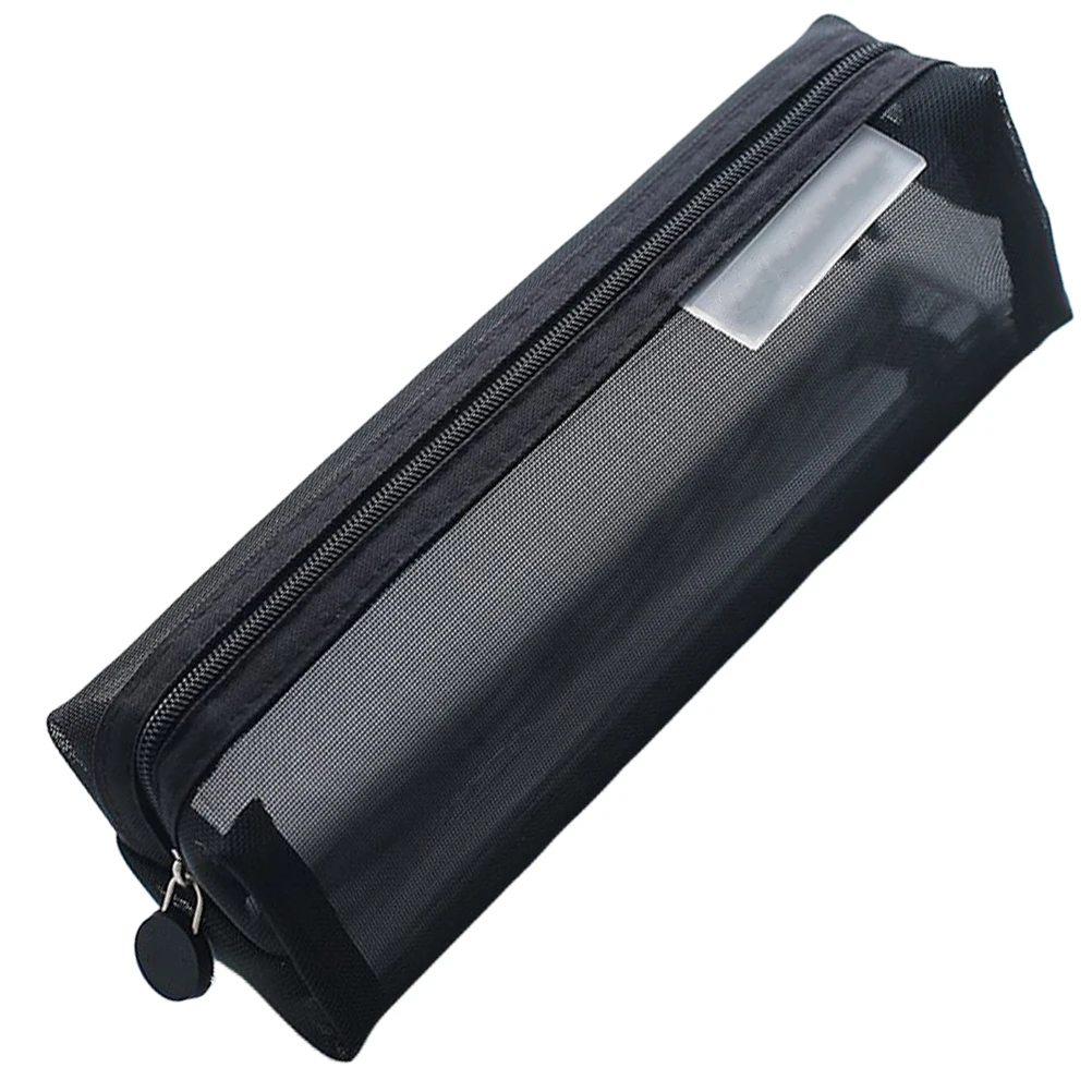 

Pencil Case Stationery Bag Simple Black Transparent Junior High School Students Mesh Pen Holder Lightweight Portable Storage