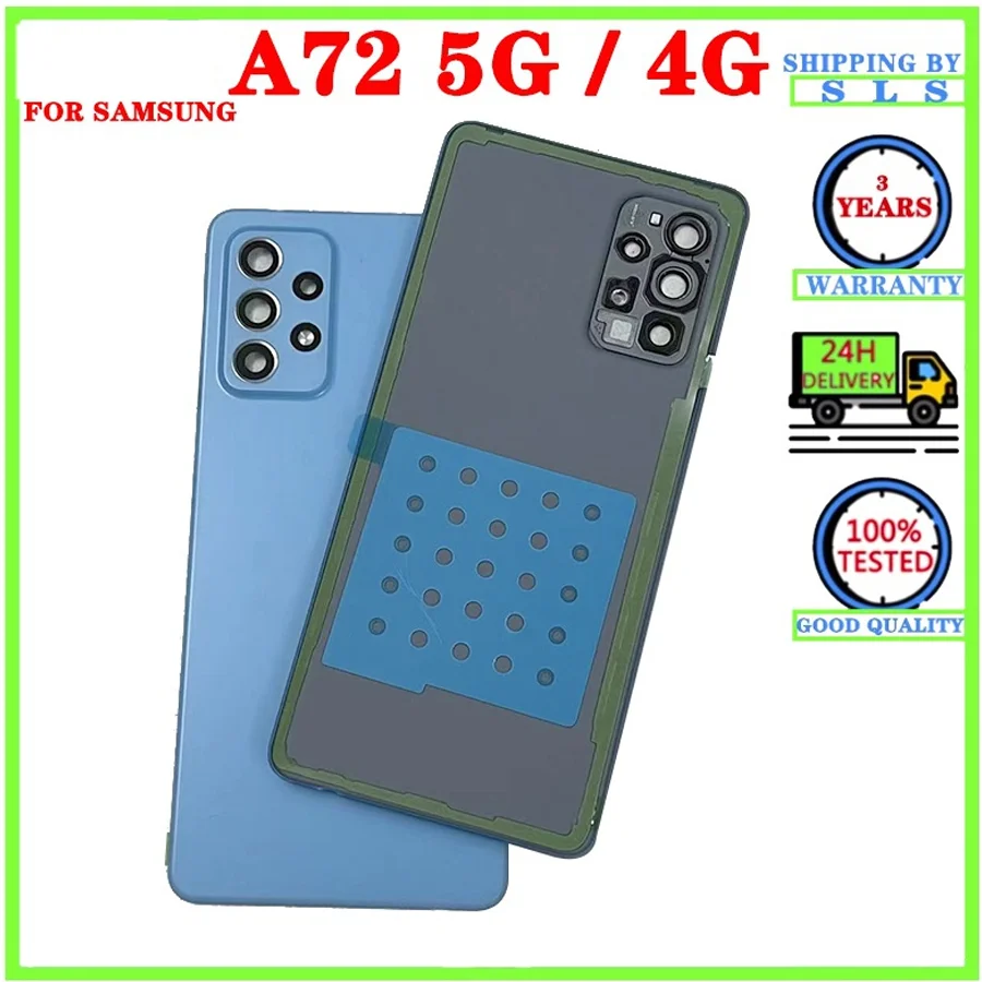 For Samsung Galaxy A72 4G A725 LCD Middle Frame Bezel Cover+Battery Cover Rear Back Door Lid+Camera Lens