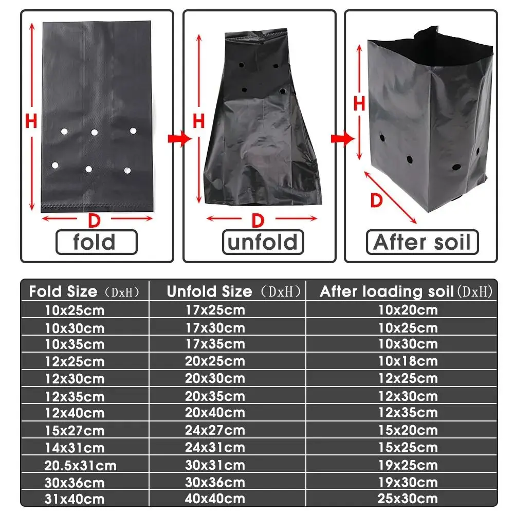أصيص زراعة نباتات الحضانة ، كيس زراعة ، بلاستيك بولي إيثيلين مع فتحة جيدة التهوية ، كيس نمو النباتات ، سميك ، كيس شتلات أسود ،