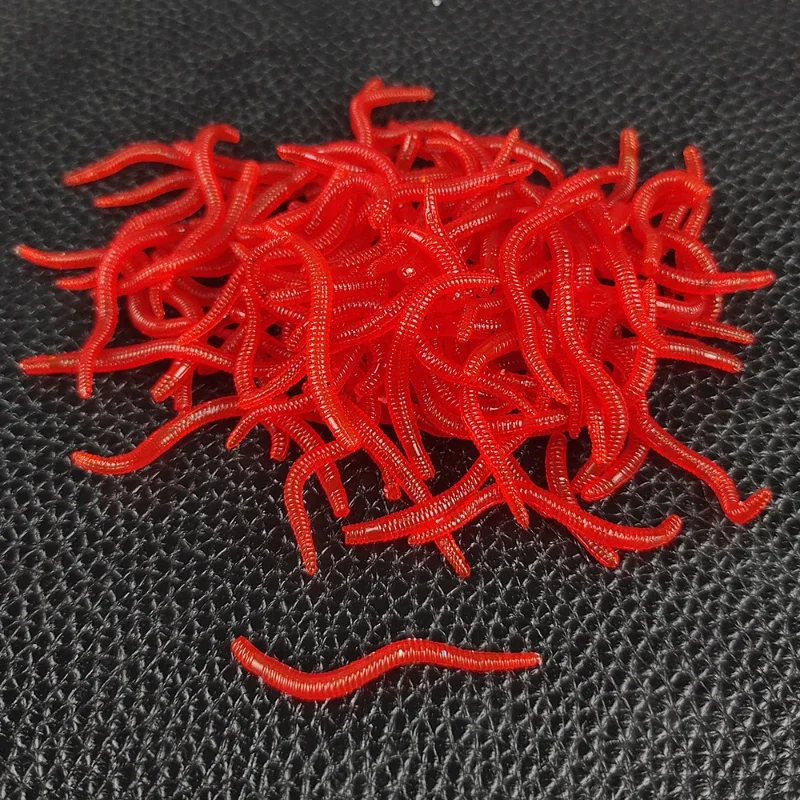 PVC Soft Lures Earthworm 3.5cm 100pcs  Lifelike Red Worm Fishing Silicone Fishy Shrimp Worm Fishy Smell Artificial Fishing Lures