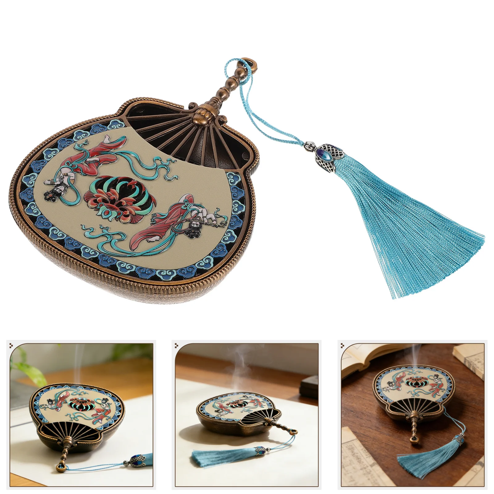 

Coil Incense Burner Metal Dunhuang Pattern Fan-Shaped Traditional Aromatherapy Holder Home Desktop Decoration Perfume Burners