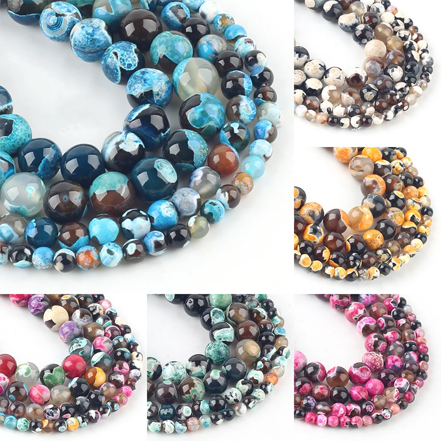 Colorful Natural Stone Fire Agates Onyx Round Beads 15