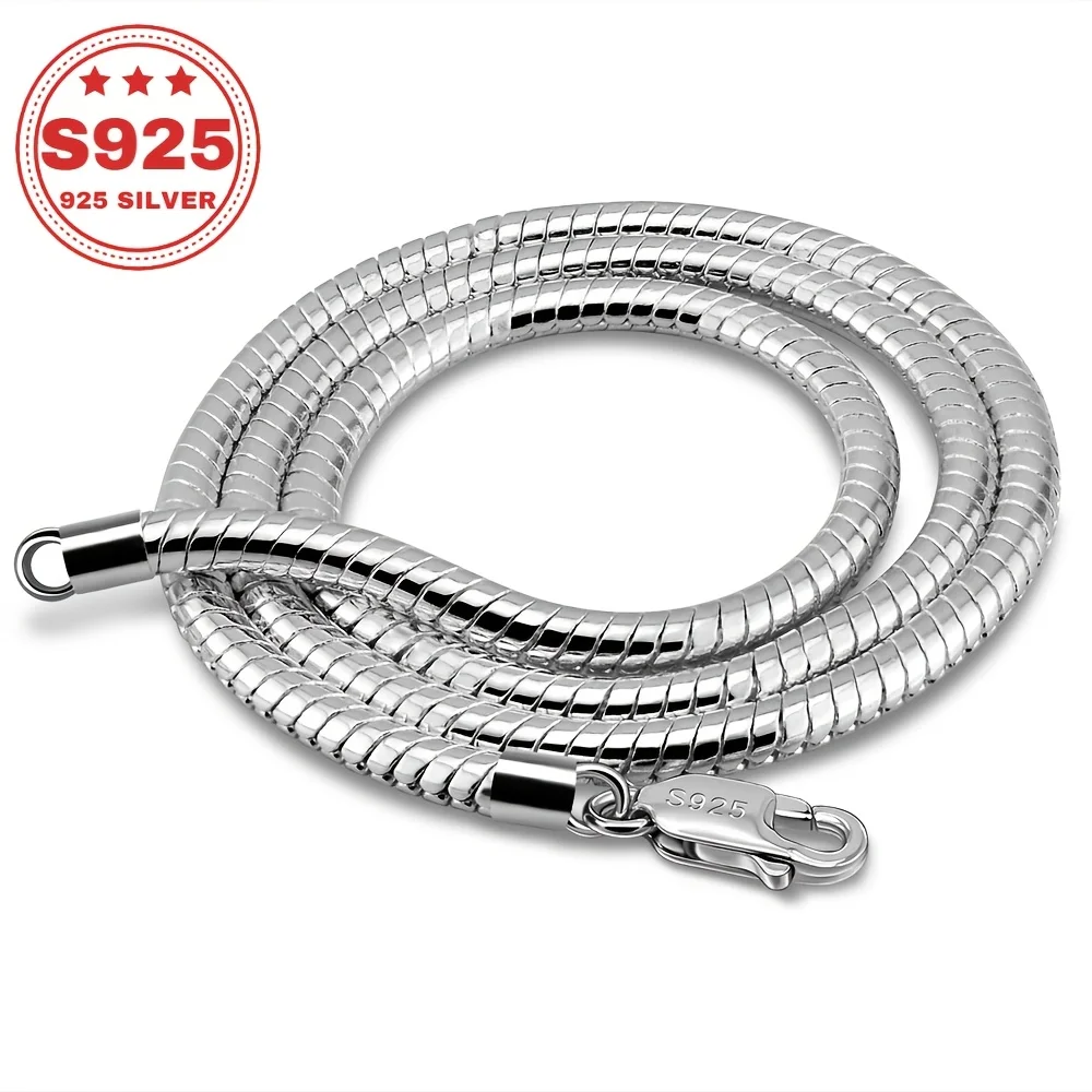 S925 Silver Fashionable Round Snake Bone Chain, Eye-Catching and Stylish, Versatile for All Outfits, with a High-End Texture and Adaptable Design, a Trendy and Cool Staple for Daily Looks. Buy Three and Get One Free.