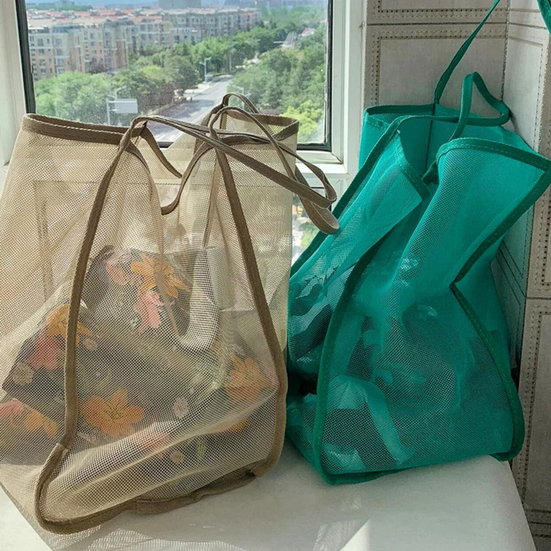 Sac de plage en maille colorée transparente pour femmes et filles, très grande capacité, sacs de voyage initiés, mode simple, évaluation