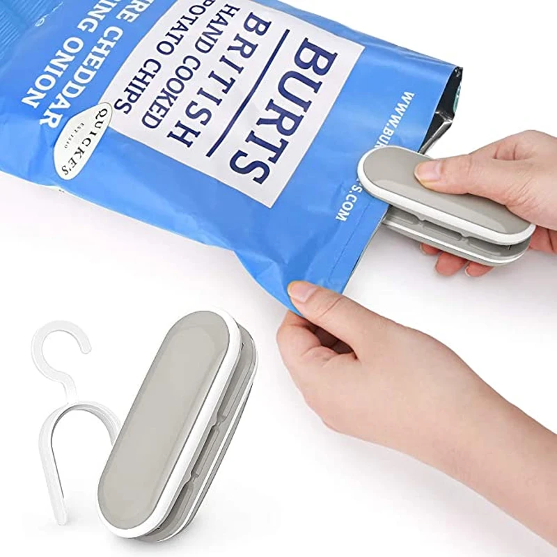 2 in 1 Mini Bag Sealer - Heat Seal & Cutter with Pothook, Portable Handheld Chip Bag Sealer for Snacks, Candies & Food Storage