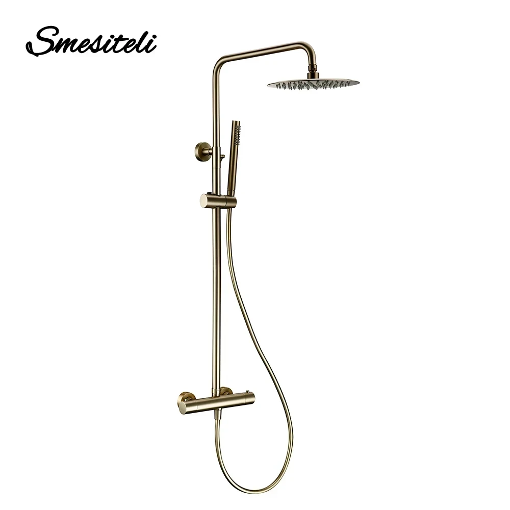 Shower System With Thermostatic Shower Faucet Thermostat Bathroom Mixer Tap Rain Head Wall-Mount Handheld Sprayer