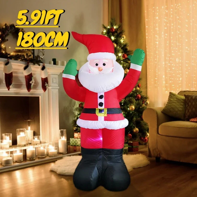 5.91FT Inflatable Toy Santa Claus with LED Lights Christmas Decorations for Yard Xmas Supplies Home Ornaments Festive Gifts