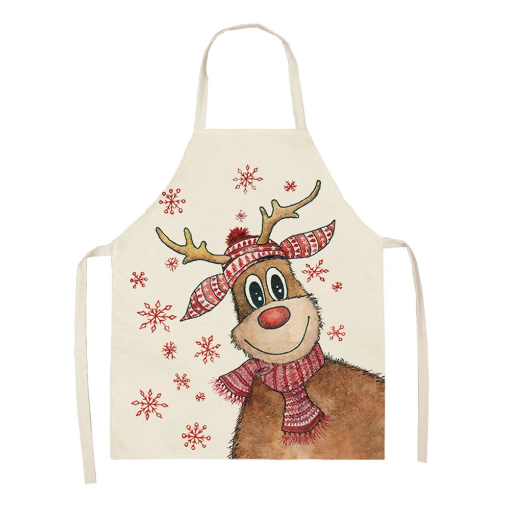 Merry Christmas printed kitchen apron  deer  cotton linen easy to clean household tools 66x47cm