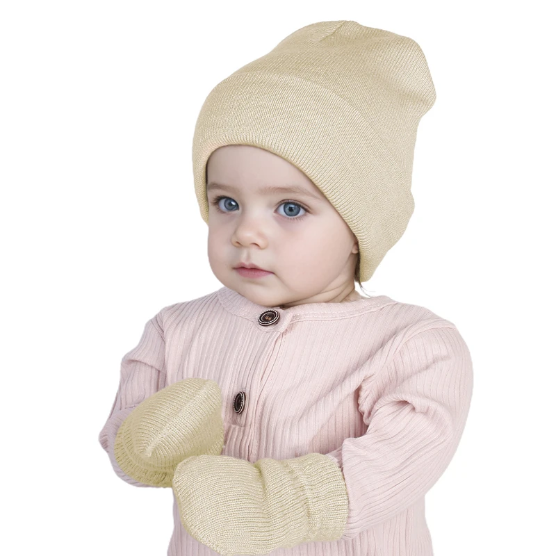 

Autumn Winter Boys Girls Knitted Hat Glove Set Fashion Joker Solid Color Thick Soft Warm Wool Hooded Party Photography Props