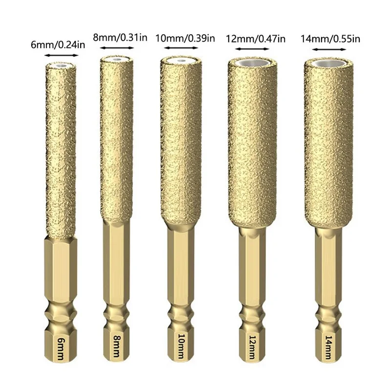 5PCS Diamond Brazed Rotary Burrs 6/8/10/12/14mm Hex Shank Boren Diamond Head Reamer voor Metaal Keramische Steen Slijpen