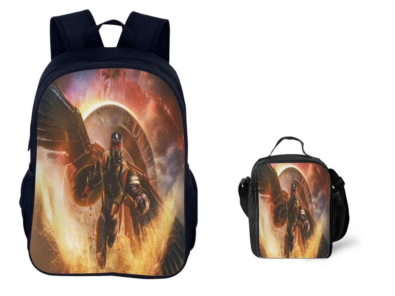 

Casual Captain America Backpack with Lunch Bag 2 Pcs Set Kids 2 in 1 Schoolbag,Boy Girl Waterproof Knapsack