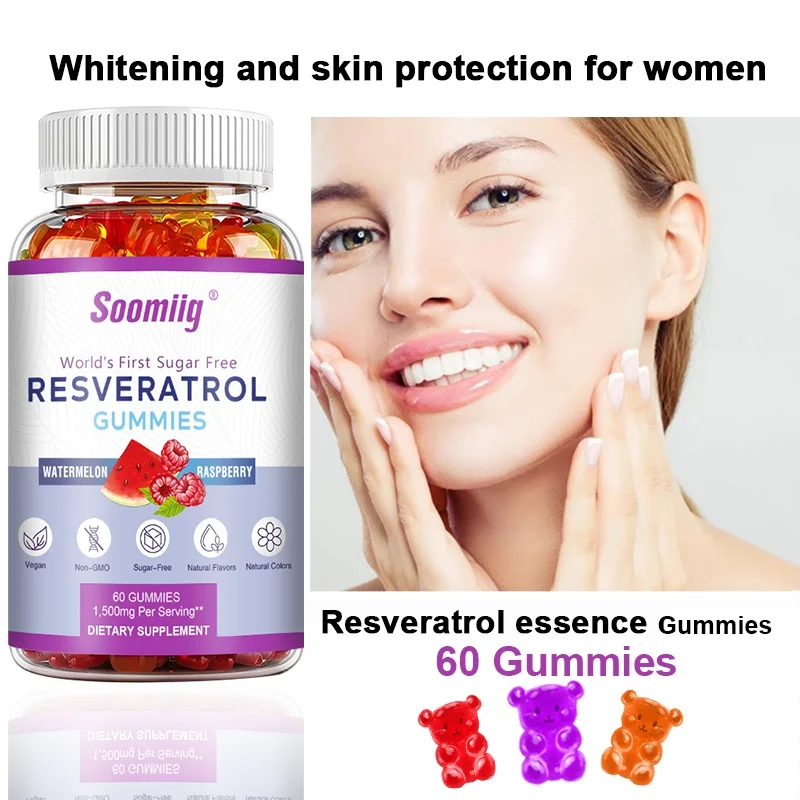 Resveratrol Gummies 1500mg - Antioxidant Support, Smooth Skin, Elastic Skin, Fights Cell Damage, Anti-Aging Support, Skin Health