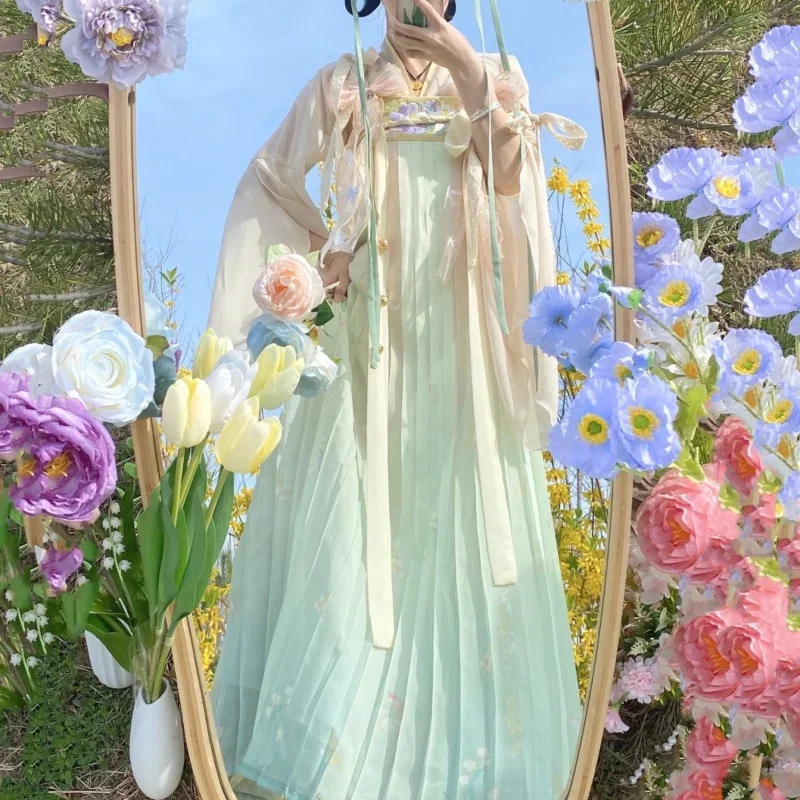 

Chinese Style Vintage Sweet Fairy Hanfu Dress Women Elegant Retro Floral Embroidery Princess Costume Female Chic Party Dresses
