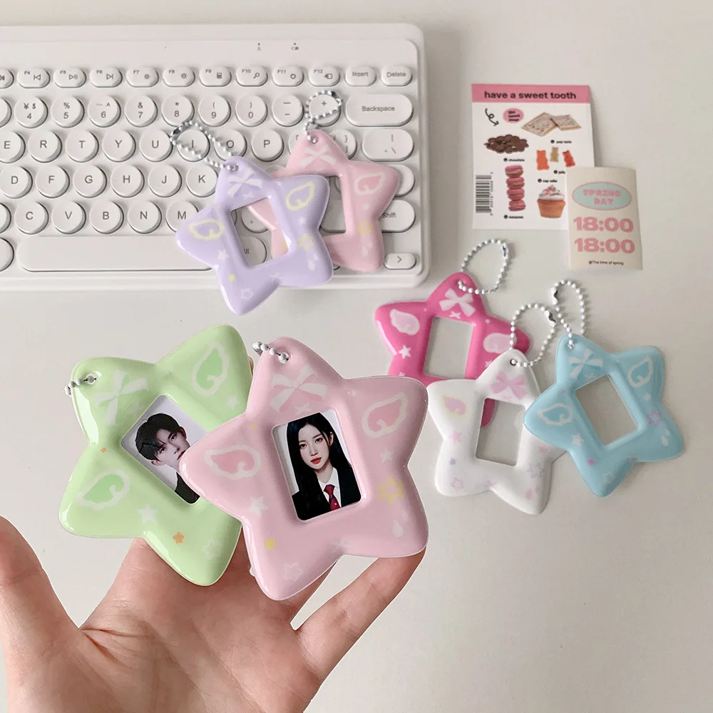

With Keychain Mini Photocard Holder PVC Card Cover Star Pendant ID Photo Photocard Frame Korean Ins Style Idol Photo Card
