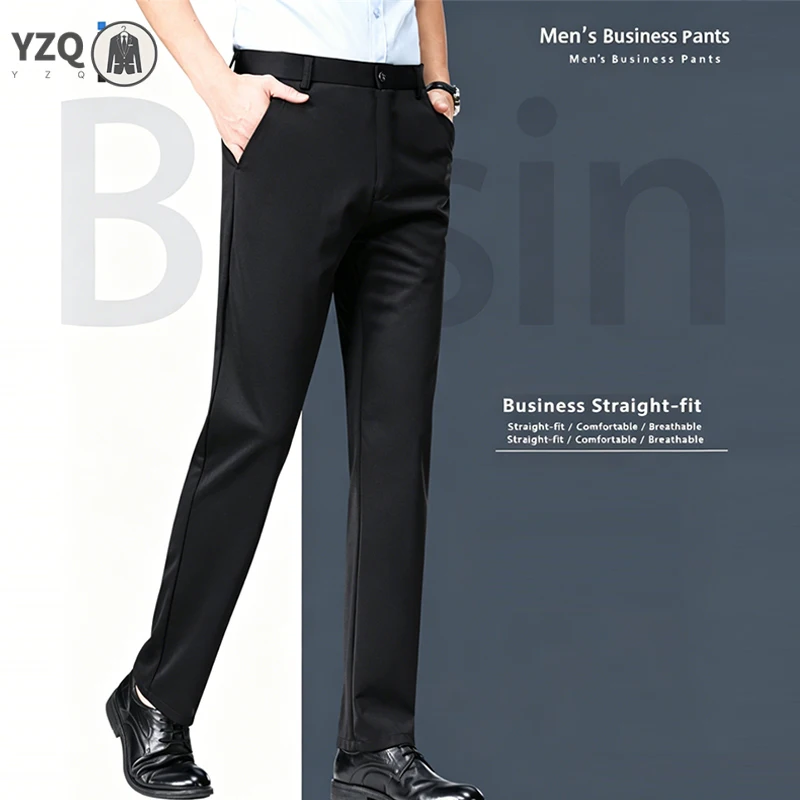 

Mens Four Way Stretch Straight Leg Dress Trousers Silky Cool Anti Crease Breathable Chino Pants For Business Outdoor Daily