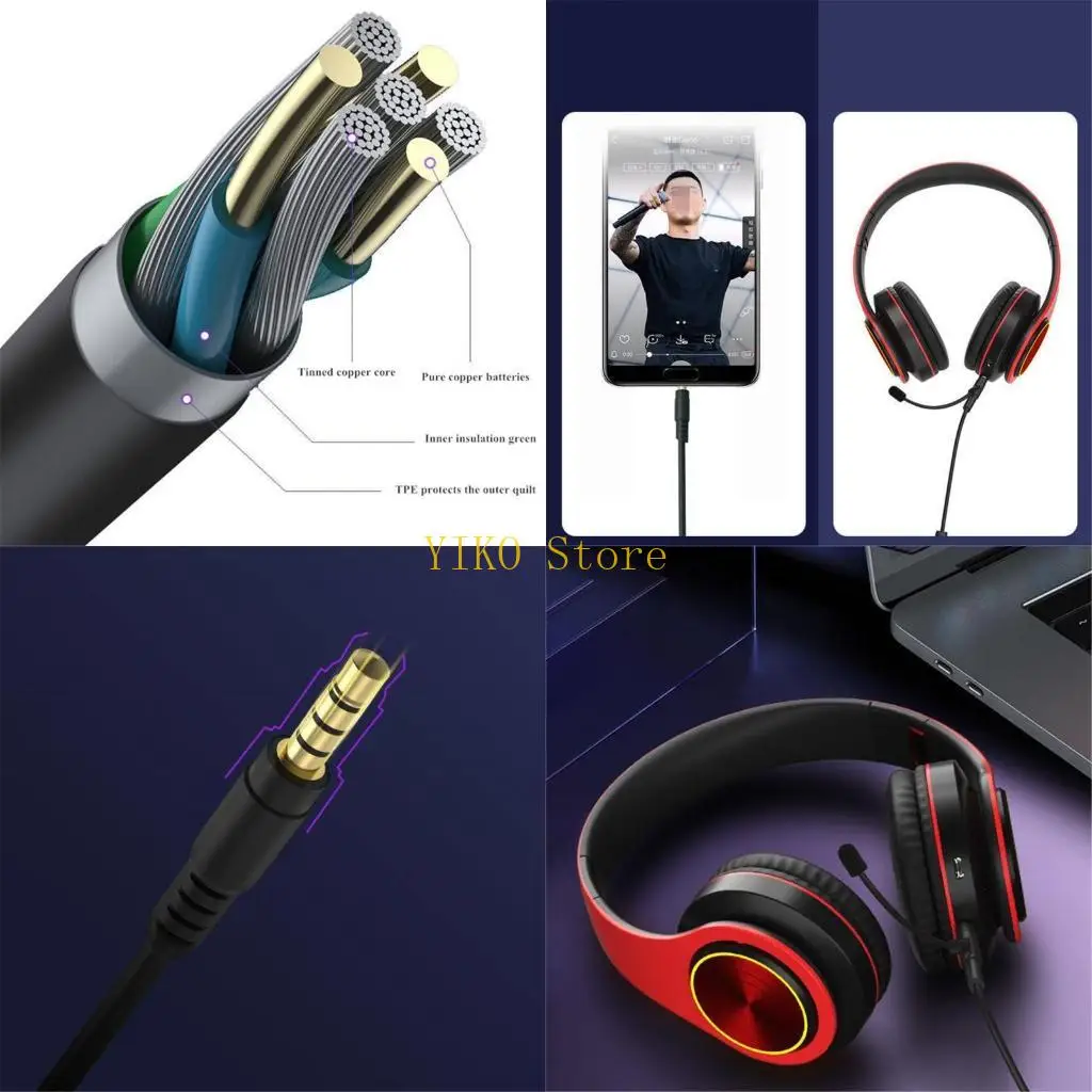 K32C Gaming Microphone Cable with Volume Control Microphone Laptop Headphone Cable Extension 3. 5mm Plug 1.2m Long