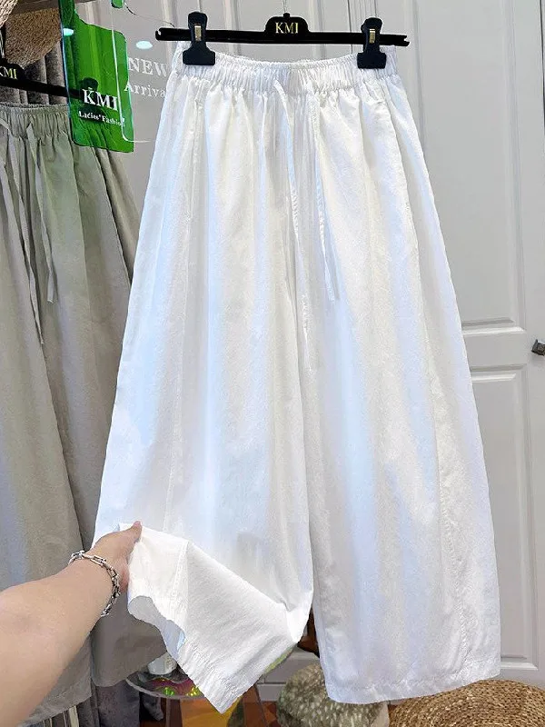 

plus Size High Waist Wide Leg Pants Women's Casual Fashion Summer Loose Nine Points Trousers Comfortable Breathable Polyester