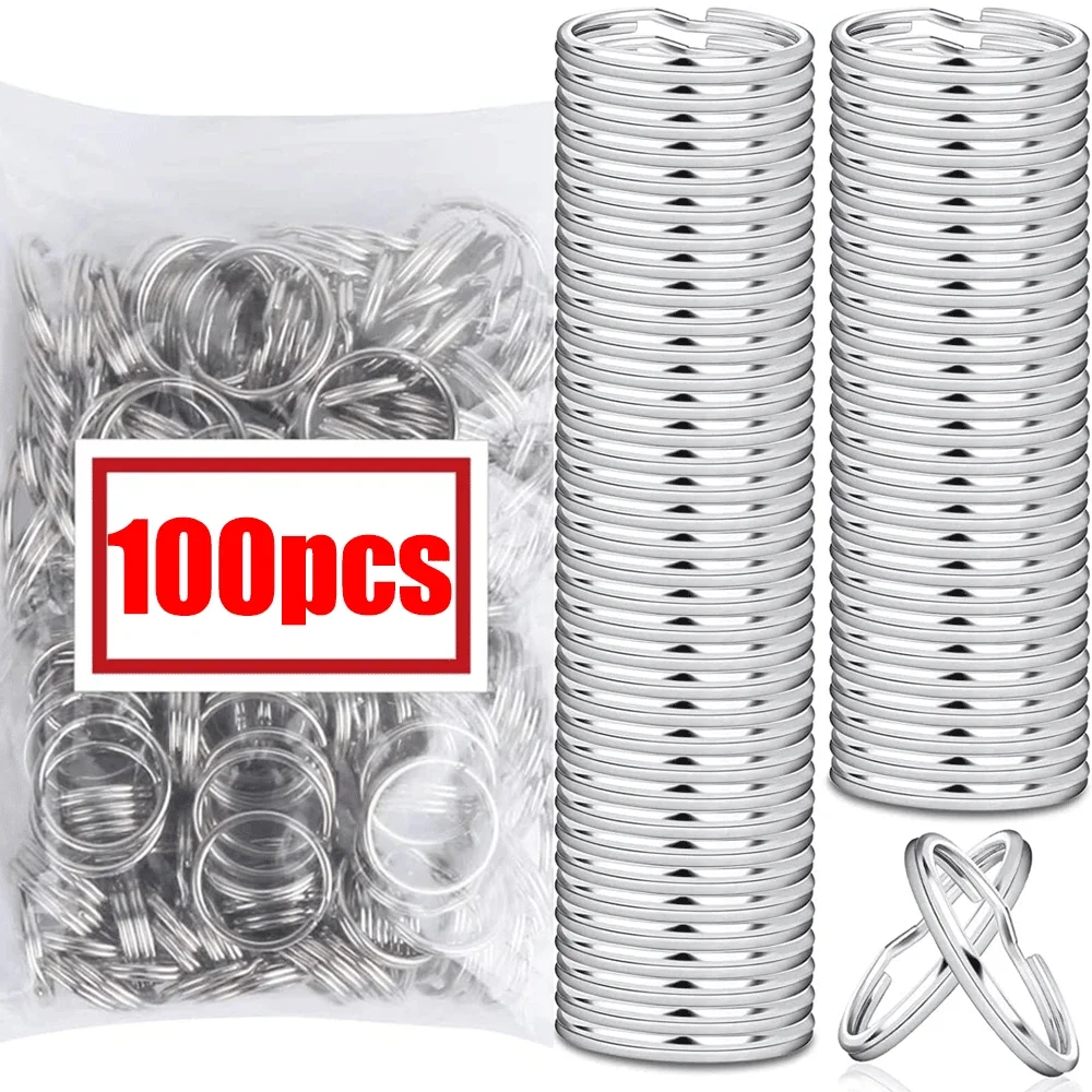 20/100 Stuks Metalen Zilveren Sleutel Ringen Rvs Hole Key Ring Split Sleutelhanger Rhodium Plated Ronde Split Sleutelhanger diy Groothandel