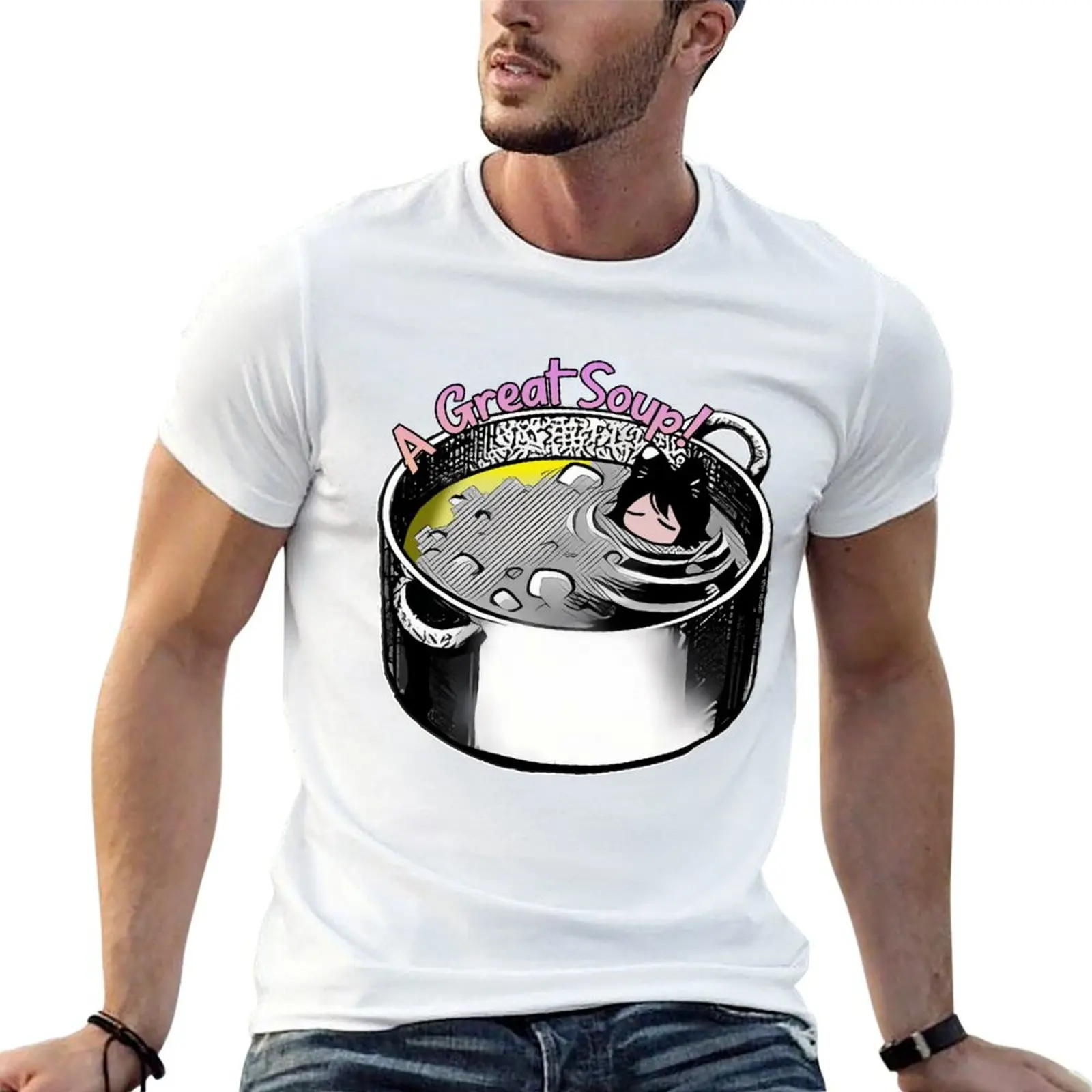 Dungeon Meshi Catgirl Soup T-Shirt Fashion Graphic Tee for Men