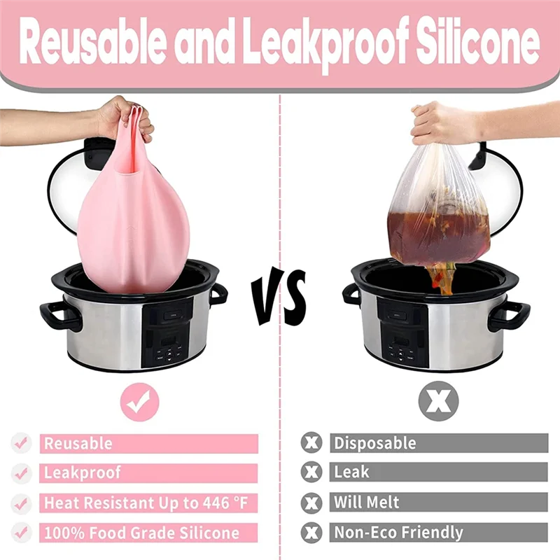 ABRS-Silicone Slow Cooker Liners, Reusable Slow Cooker Divider Fit 6 7 8 Quarts Oval Round Pot Slow Cookers Bags