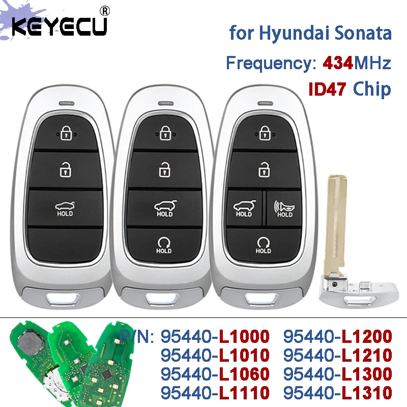 

KEYECU 433 МГц ID47 чип 95440-L1200/L1000/L1010/ L1210/ L1310 интеллектуальный дистанционный брелок без ключа для Hyundai Sonata 2019-2023
