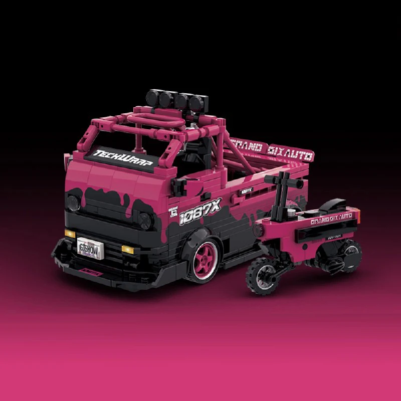 

Набор строительных блоков Small Pink Truck Technician, с небольшим мотоциклом и контейнером, комплект модели автомобиля PB8853, подарок для детей, 604 шт.