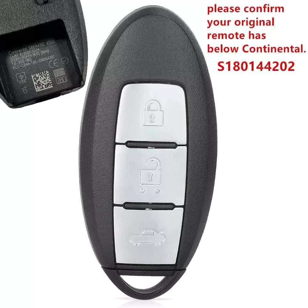 KEYECU Replacement SMART REMOTE KEY FOB 3 Buttons 433.92MHz 4A Chip for Infiniti Q50 2013-2018 S180144202