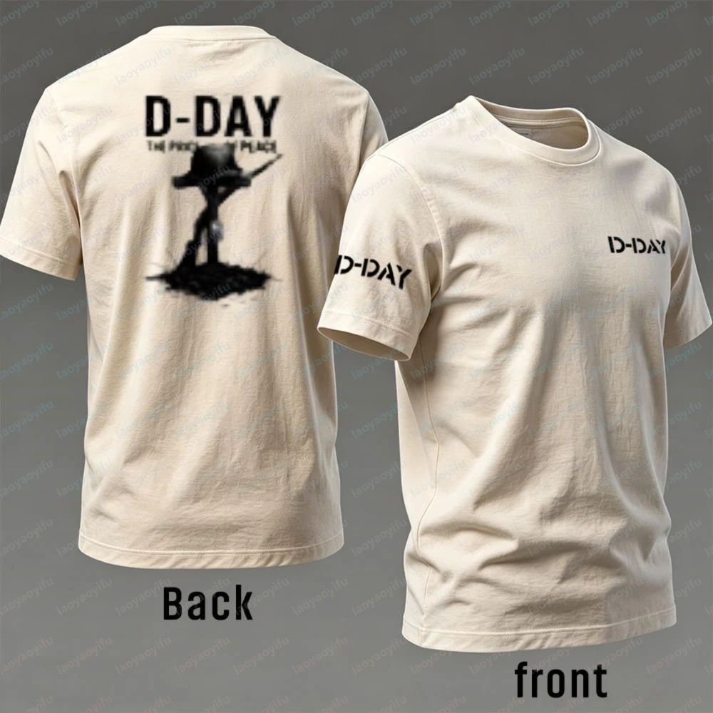 Normandy Commemoration Cotton T-Shirt for Men D-DAY Battlefield Tribute Print Tee Trendy Short-sleev Historical Casual Wear view 5