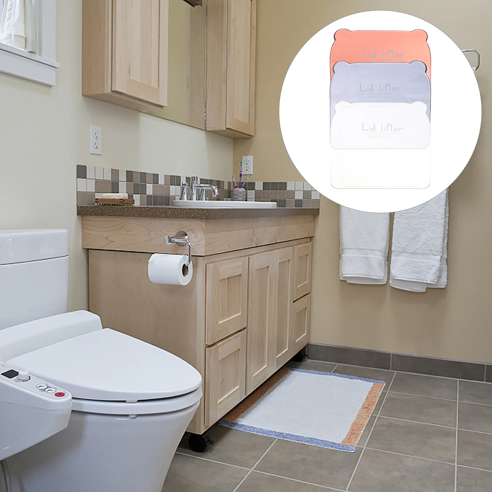 

3 шт., подъемник для сиденья унитаза, липкая клейкая ручка, милый подъемник для крышки унитаза, ручка сиденья для ванной комнаты, практичный, удобный, безопасный