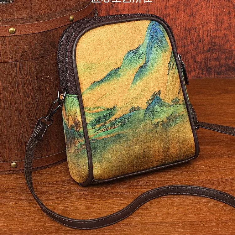 

Повседневная сумка через плечо в этническом стиле, классическая универсальная сумка для поездок на работу, из мягкой кожи, с изображением тысячи рек и гор.