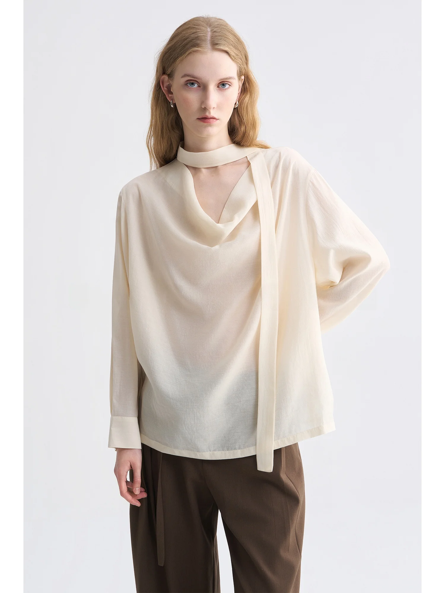 

Женская свободная блузка USEEN с драпированным воротником и свободным кроем, простая повседневная модель для работы и отдыха, весенняя коллекция