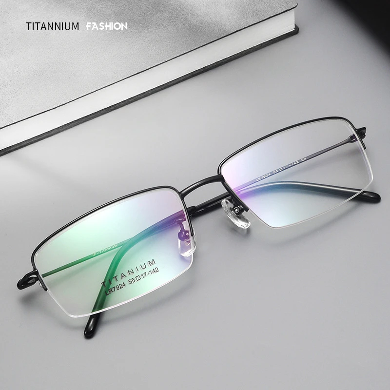 55-17-142 Pure Titanium Glasses Men's Lightweight Pure Titanium Glasses Frame Myopia Glasses Rim Half Frame Large Glasses