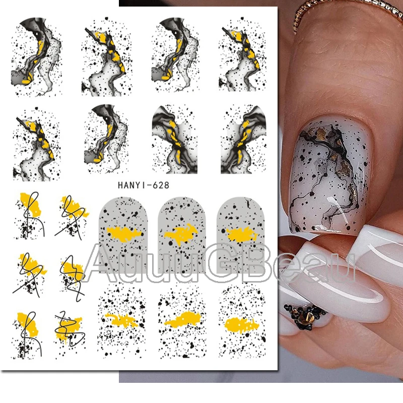 3D Nail Art Aufkleber Wellen Murmeln geometrische Linien blühen raucht selbst klebende Schieber Nagel Aufkleber Dekoration für Maniküre