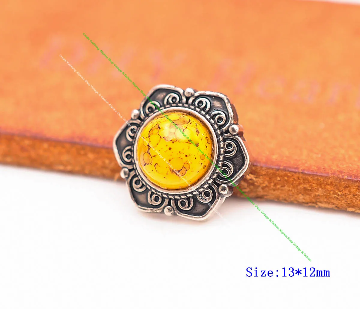 10pcs 13*12mm Retro Silver Southwest Floral Star Yellow Stone Conchos Stud For Leathercraft Belt Luggage Bag Holster Decor