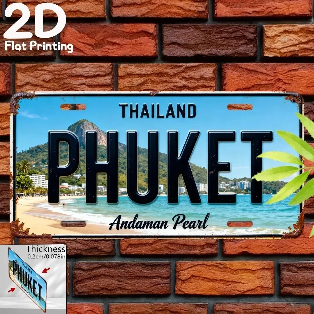 CIFbuy Personalized Retro Phuket Thailand Plaque,Customizable 6x12in 2D Flat Print Aluminum Andaman Pearl Home Wall Decor Gift