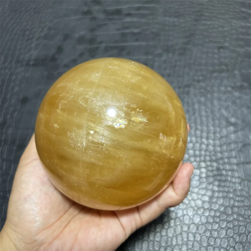 10cm NATURAL CITRINE CALCITE QUARTZ CRYSTAL SPHERE BALL