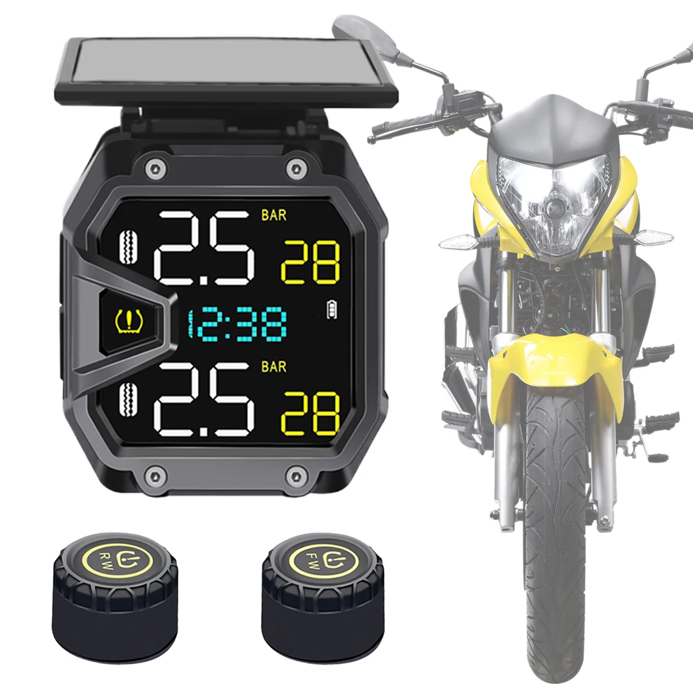 Motorcycle Air Pressure Sensor Solar Power Motorcycle TPMS Waterproof Bike Pressure Monitor Heat Resist Tire Pressure Detector