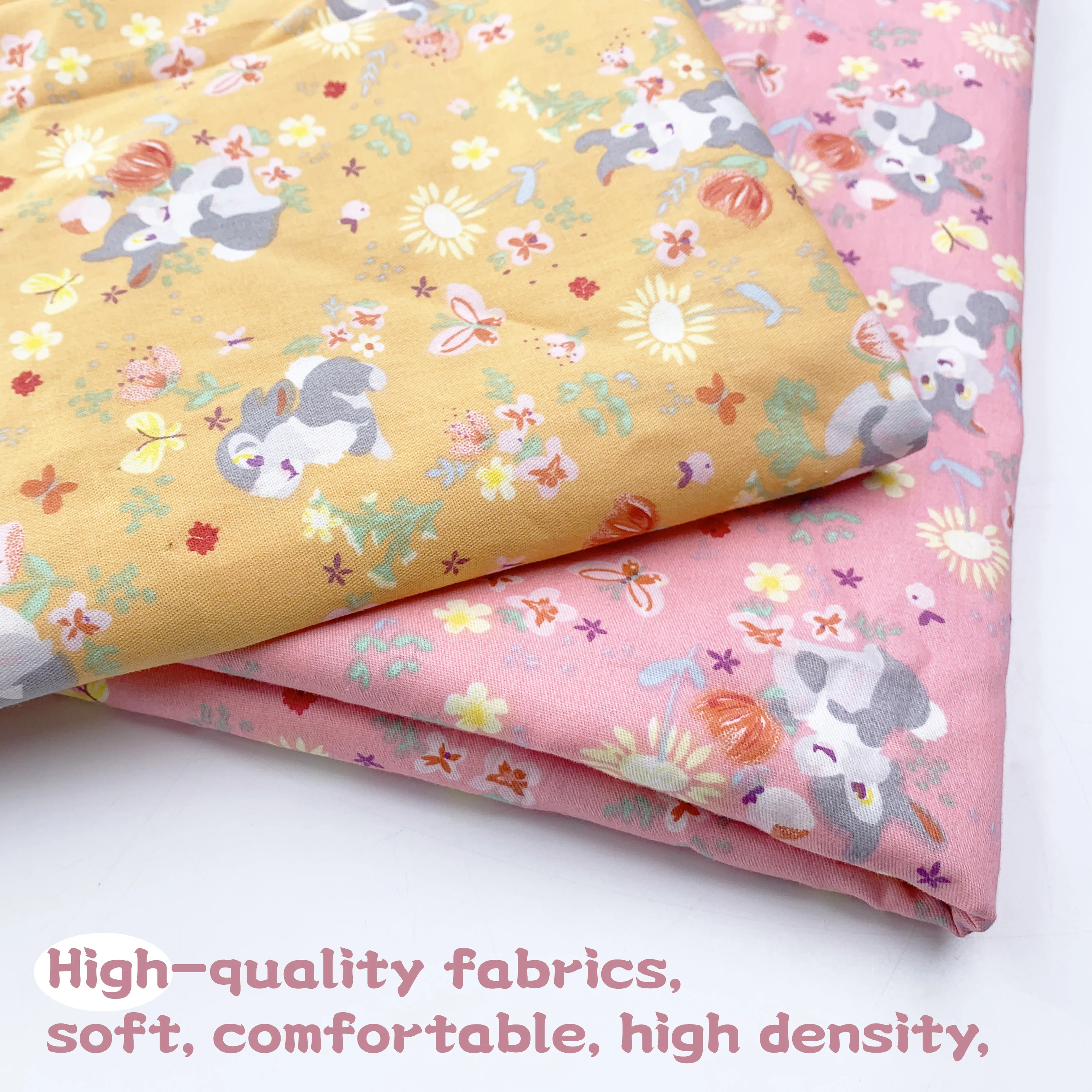 1 m Polyester-Baumwollstoff mit Cartoon-Kaninchen-Tiermuster für Heimtextilien, handgefertigte DIY-Bastelarbeiten, Modedesign