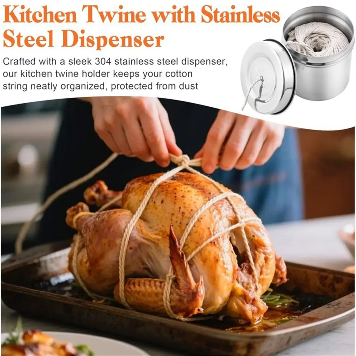 2026 NEW Kitchen Twine with with Stainless Steel Dispenser, 2 Pack 216FT Cooking Twine, 2MM Natural Cotton Butcher Twines