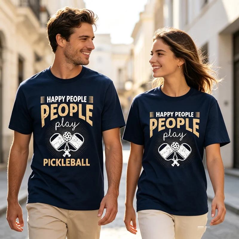Happy People Play Pickleball T-Shirt Funny Player Lover Gift Men Women Casual Cotton Tee Streetwear Sport Life Fun Short Sleeve
