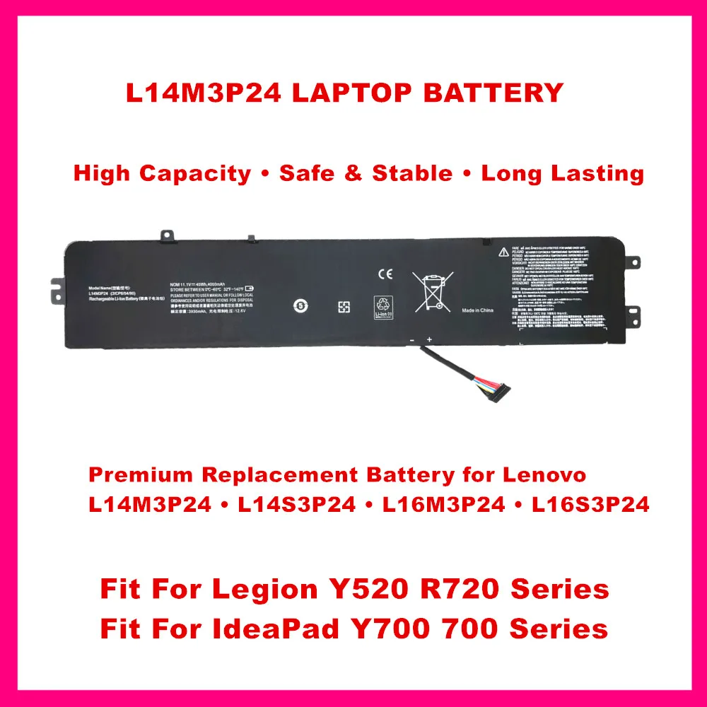 L14M3P24 Laptop Battery for Lenovo Legion Y520 R720 L14S3P24 L16M3P24 L16S3P24 IdeaPad Y700 700 Series