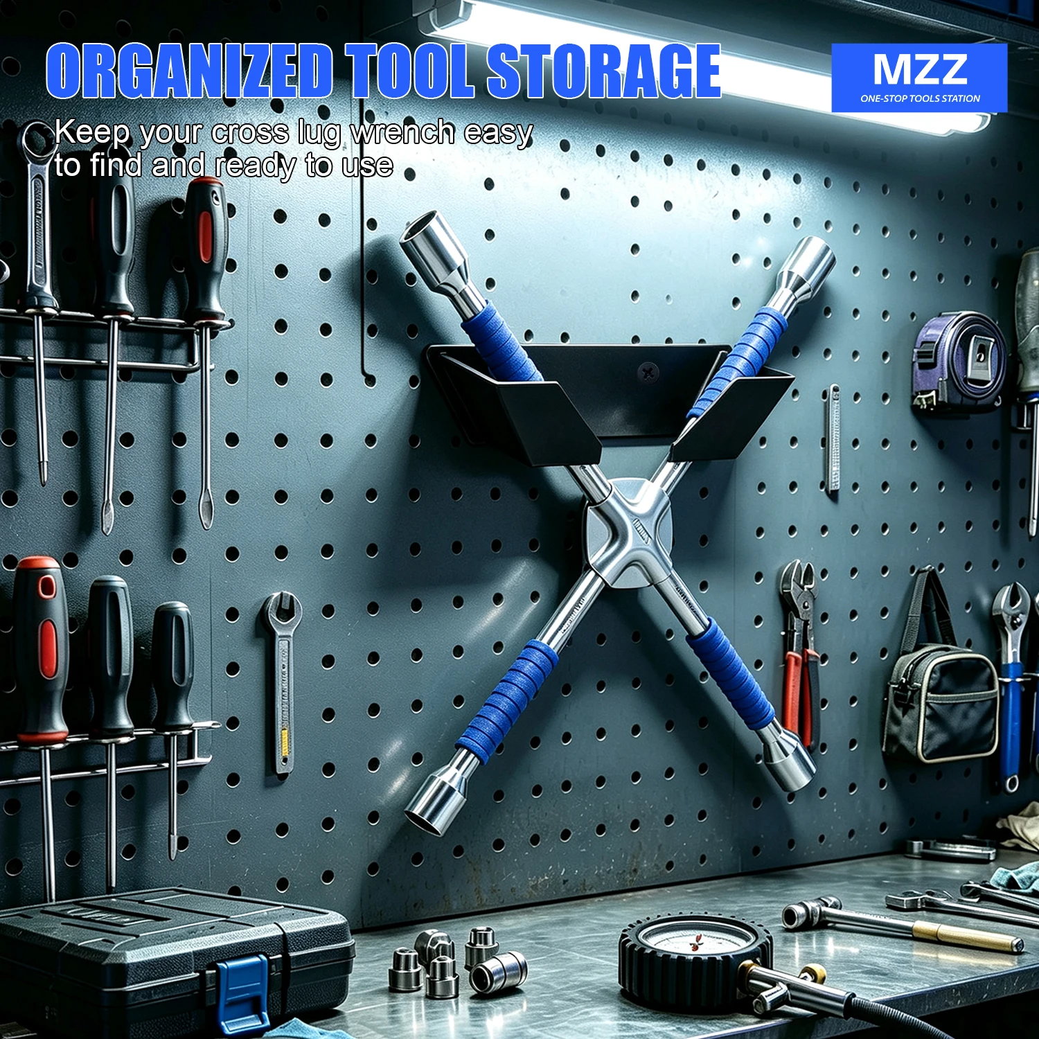 Wall Mounted Cross Wrench Organizer Hanging Storage Hook Tennis Racket Holder Vertical Display Holder for Garage Gym Workouts